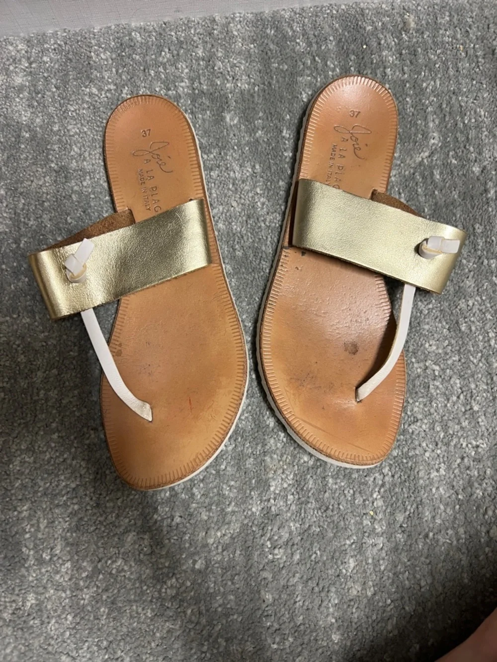 Joie Gold Leather Slide Thong Sandals - Women
